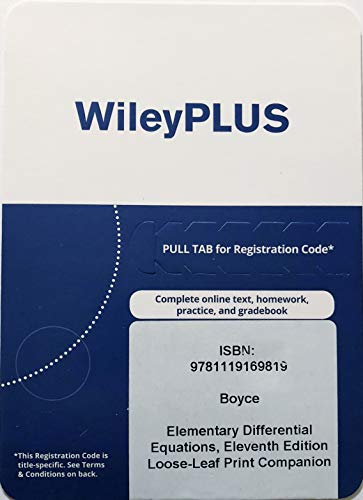 Stock image for Elementary Differential Equations, 11th Edition WileyPLUS Access Code Card for sale by Textbooks_Source