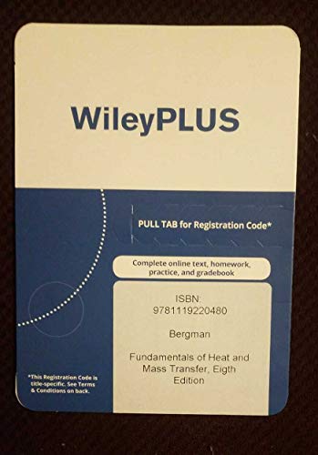 9781119220480: WileyPlus Access Card for Fundamentals of Heat and Mass Transfer, 8e, CODE ONLY