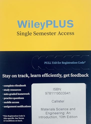 Stock image for WileyPLUS Single Semester Access Card for Materials Science and Engineering 10th Edition for sale by A Team Books