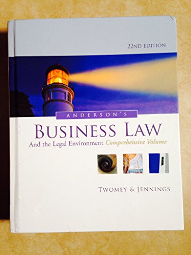 Stock image for Anderson's Business Law and the Legal Environment, Standard Volume, 22nd Edition for sale by Wizard Books