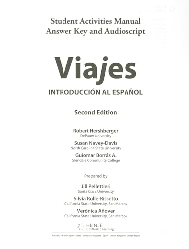 Viajes: Introduccion al Espanol SAM Answer Key and Audio Script (9781133934059) by Hershberger, Robert; Navey-Davis, Susan; BorrÃ¡s Alvarez, Guiomar