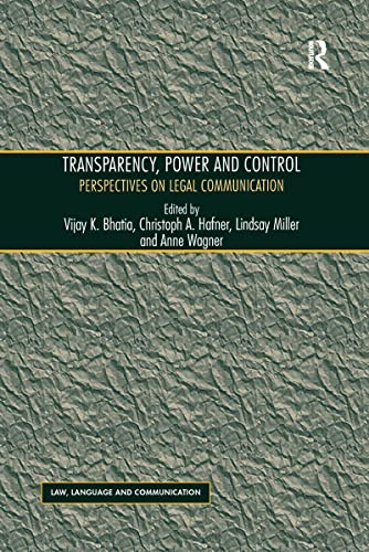 Imagen de archivo de Transparency, Power, and Control: Perspectives on Legal Communication a la venta por Blackwell's