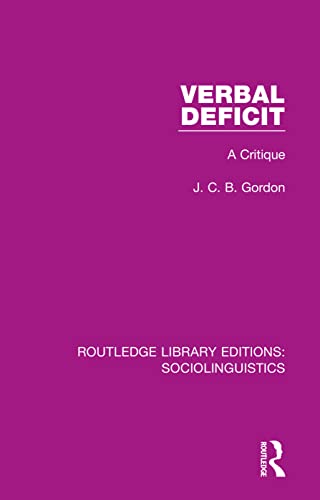 9781138352872: Verbal Deficit: A Critique (Routledge Library Editions: Sociolinguistics)