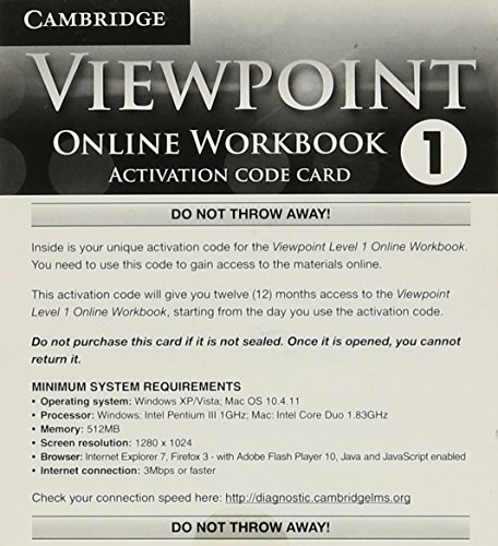 Viewpoint Level 1 Online Workbook Activation Code Card (9781139757973) by McCarthy, Michael; McCarten, Jeanne; Sandiford, Helen; Wilkin, Jennifer