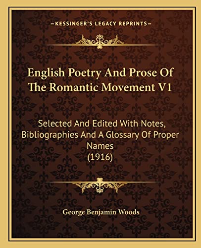 Imagen de archivo de English Poetry And Prose Of The Romantic Movement V1: Selected And Ed a la venta por Hawking Books