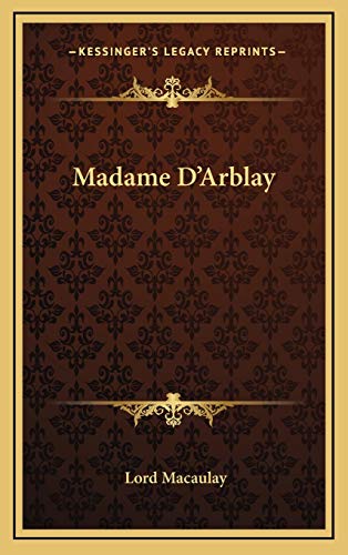 Madame D'Arblay (9781168946119) by Macaulay, Lord