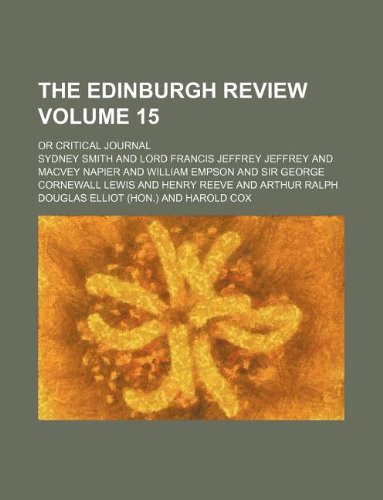 The Edinburgh review Volume 15; or critical journal (9781231240748) by Sydney Smith