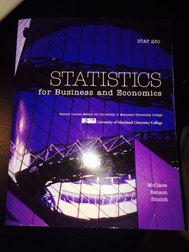 Beispielbild fr Statistics for Business and Economics (Custom Edition for University of Maryland University College, STAT 230) zum Verkauf von Wonder Book