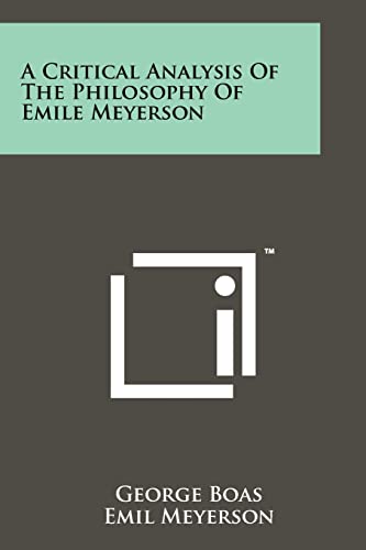 9781258129170: A Critical Analysis Of The Philosophy Of Emile Meyerson