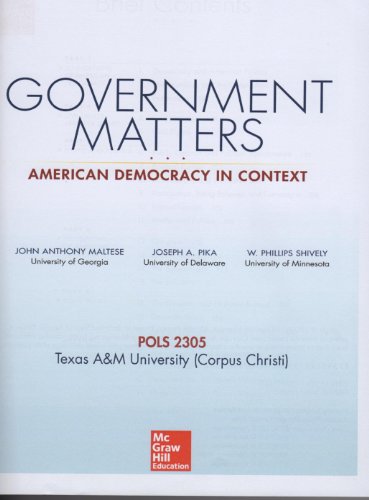 Imagen de archivo de Government Matters: American Democracy in Context a la venta por HPB-Red