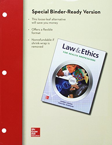 Stock image for Loose Leaf for Law Ethics for the Health Professions for sale by BombBooks