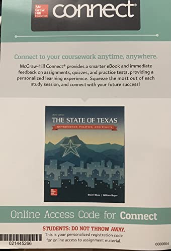 Imagen de archivo de The State of Texas - Government, Politics, and Policy 3rd Ed. Connect Access Card a la venta por HPB-Red