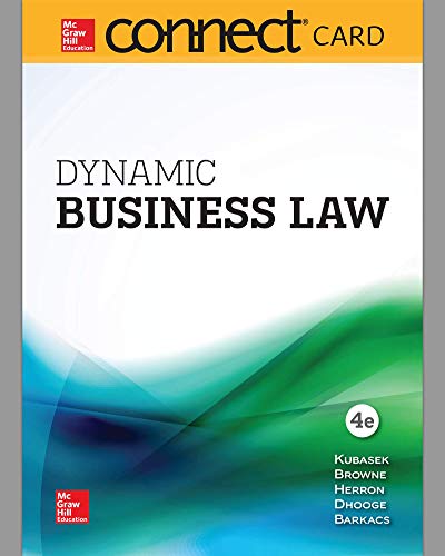 Imagen de archivo de Connect Access Card for Dynamic Business Law a la venta por Bulrushed Books