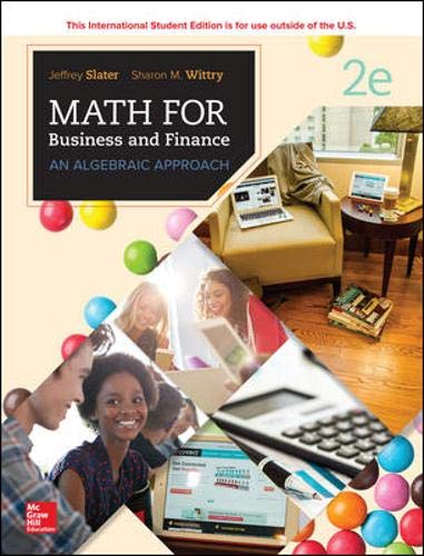 Beispielbild fr Math For Business And Finance: An Algebraic Approach zum Verkauf von Majestic Books