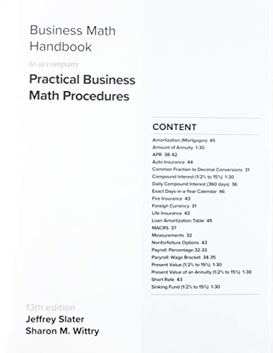 Beispielbild fr Business Math Handbook for Practical Business Math Procedures zum Verkauf von Buchpark