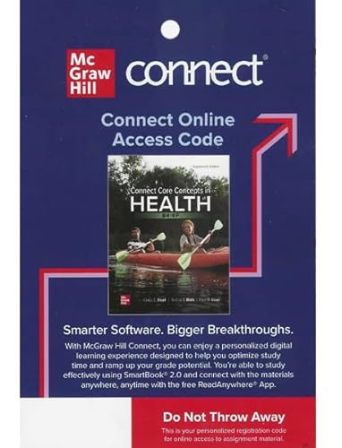 Beispielbild fr Connect Access Code Card for Core Concepts in Health, BRIEF, 18th edition zum Verkauf von Facetextbooks