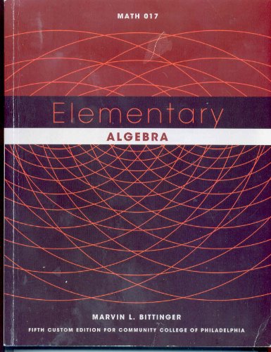 Stock image for Elementary Algebra Math 017 for sale by Better World Books