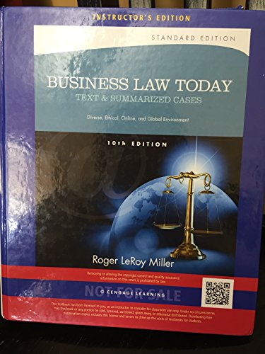 Imagen de archivo de Business Law Today Text & Summarized Cases (Instructor's Edition) a la venta por BookHolders