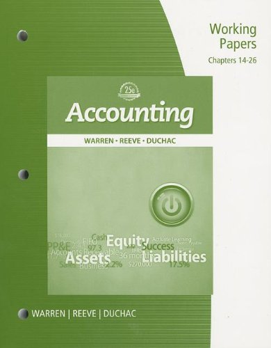 Imagen de archivo de Working Papers, Chapter 14-26 for Warren/Reeve/Duchac's Accounting, 25th a la venta por Better World Books