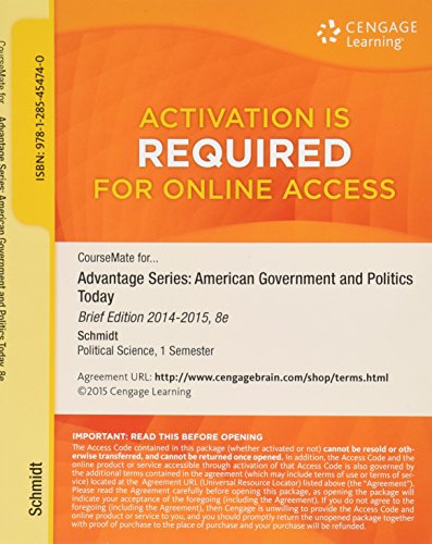 Beispielbild fr CourseMate Printed Access Card for: American Government and Politics Today, Brief Edition, 2014-2015, 8th zum Verkauf von BookHolders