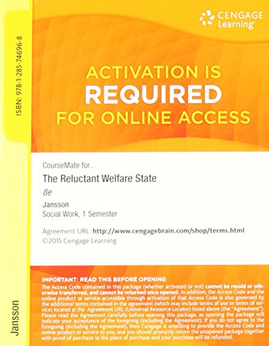 Imagen de archivo de CourseMate, 1 term (6 months) Printed Access Card for Jansson's The Reluctant Welfare State a la venta por BookHolders