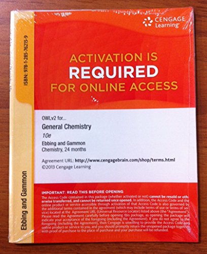 Stock image for Owl2 Access Code for General Chemistry 10th Edition (24 months) for sale by HPB-Red
