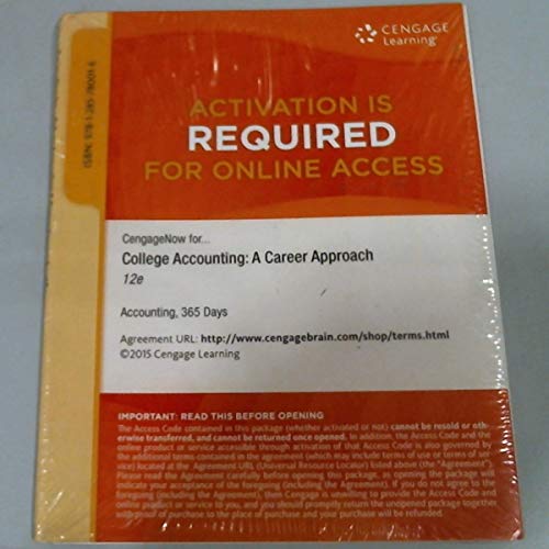 9781285780016: Cengagenow, 1 Term (6 Months) Printed Access Card for Scott's College Accounting: A Career Approach, 12 Edition