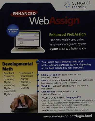 9781285857701: WebAssign, 1 term (6 months) Printed Access Card for Developmental Math, Single-Term Courses