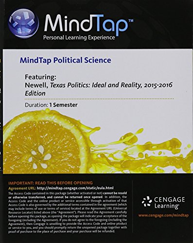 Stock image for MindTap Political Science, 1 term (6 months) Printed Access Card for Newell/Prindle/Riddlesperger's Texas Politics 2015-2016 for sale by Campus Bookstore