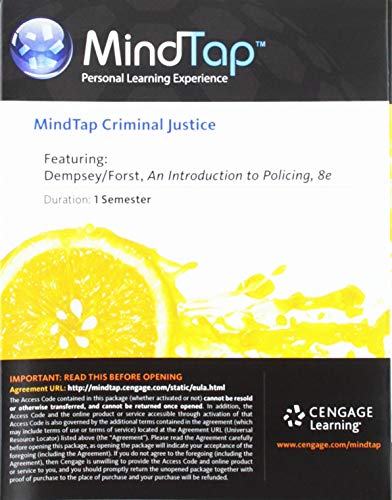 Imagen de archivo de MindTap Criminal Justice, 1 term (6 months) Printed Access Card for Dempsey/Forst's An Introduction to Policing, 8th a la venta por A Team Books