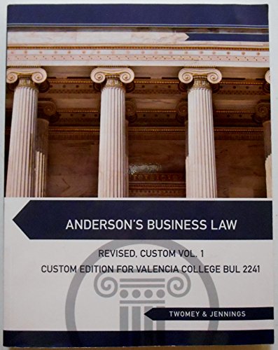 9781285892177: Anderson's Business Law: Revised, Custom Vol. 1 (For Valencia College BUL 2241)