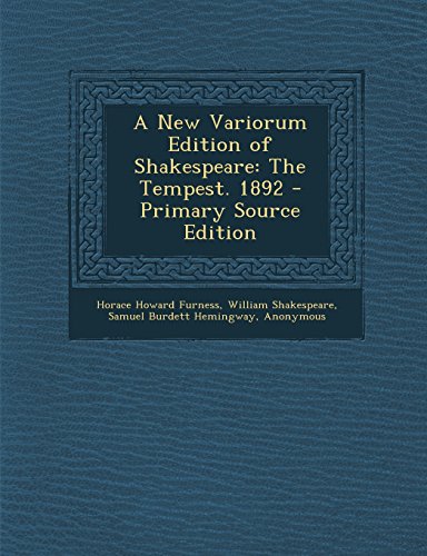 9781293807996: A New Variorum Edition of Shakespeare: The Tempest. 1892 - Primary Source Edition