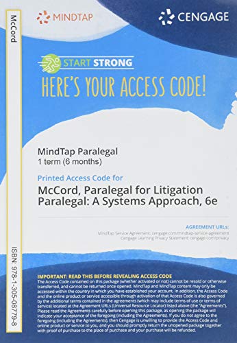 Stock image for MindTap Paralegal, 1 term (6 months) Printed Access Card for McCord/Tepper?s The Litigation Paralegal: A Systems Approach, 6th for sale by Juggernautz