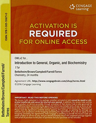 Beispielbild fr OWLv2, 4 terms (24 months) Printed Access Card for Bettelheim/Brown/Campbell/Farrell/Torres' Introduction to General, Organic and Biochemistry, 11th zum Verkauf von Better World Books