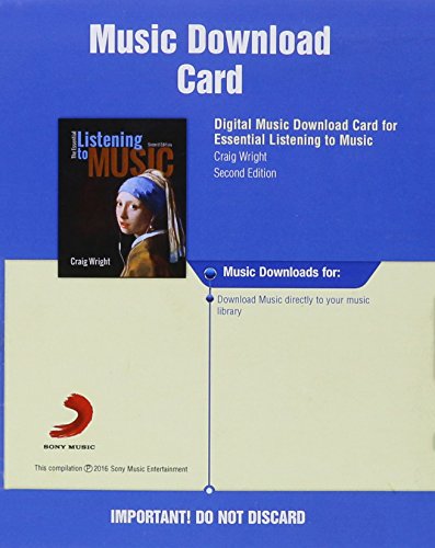 Imagen de archivo de Digital Music Downloads Printed Access Card for Wrights The Essential Listening to Music, 2nd a la venta por BombBooks