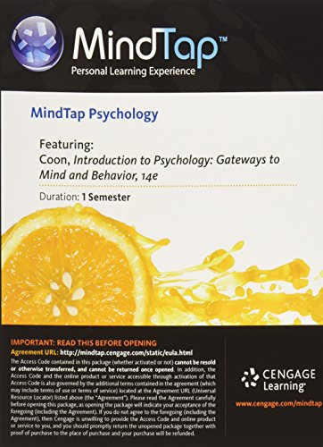 Stock image for MindTap Psychology, 1 term (6 months) Printed Access Card for Coon/Mitterer's Introduction to Psychology: Gateways to Mind and Behavior, 14th for sale by SecondSale