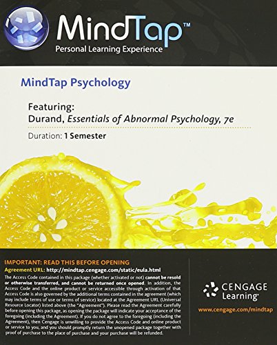 Stock image for MindTap Psychology, 1 term (6 months) Printed Access Card for Durand/Barlow''s Essentials of Abnormal Psychology, 7th for sale by BookResQ.