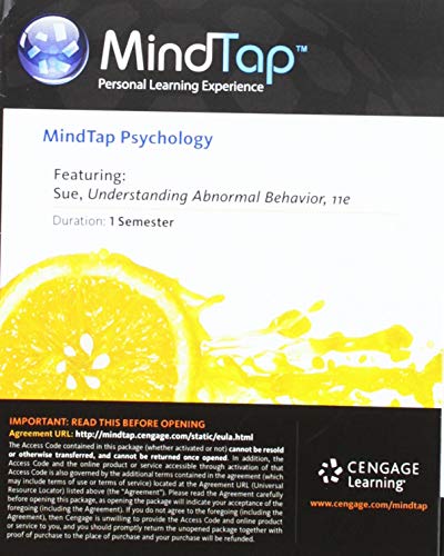 Stock image for MindTap Psychology, 1 term (6 months) Printed Access Card for Sue/Sue/Sue/Sue's Understanding Abnormal Behavior, 11th for sale by Textbooks_Source