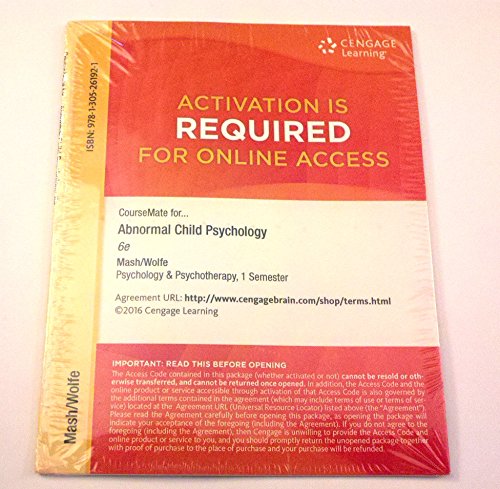 Beispielbild fr CourseMate, 1 term (6 months) Printed Access Card for Mash/Wolfe's Abnormal Child Psychology, 6th zum Verkauf von SGS Trading Inc