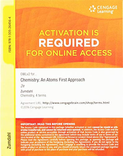 Stock image for OWLv2, 4 terms (24 months) Printed Access Card for Zumdahl/Zumdahl's Chemistry: An Atoms First Approach, 2nd for sale by HPB-Red