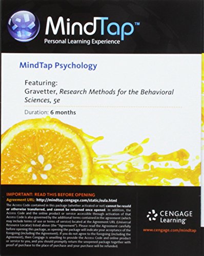 Imagen de archivo de MindTap Psychology, 1 term (6 months) Printed Access Card for Gravetter/Forzano's Research Methods for the Behavioral Sciences, 5th a la venta por SecondSale
