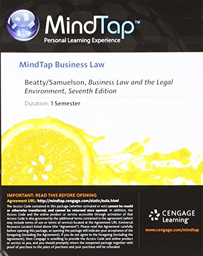 Stock image for MindTap Business Law, 1 term (6 months) Printed Access Card, Standard for Beatty/Samuelson's Business Law and the Legal Environment, Standard Edition, 7th for sale by SecondSale