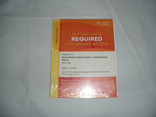 Stock image for CengageNow 1 Term Printed Access Card for South Western Federal Taxation 2016 Comprehensive 39th Edition for sale by BookHolders