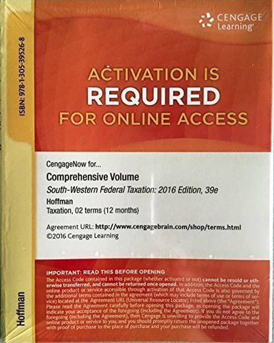 Stock image for CengageNOW, 2 terms (12 months) Printed Access Card for Hoffman/Maloney/Raabe/Young�s South-Western Federal Taxation 2016: Comprehensive. 39th (NEW!!) for sale by BookHolders