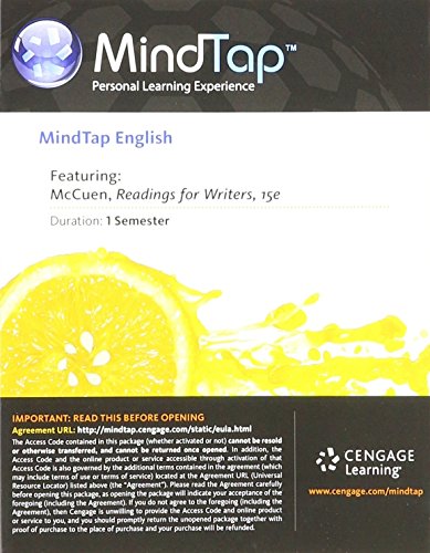 Beispielbild fr MindTap English, 1 term (6 months) Printed Access Card for McCuen-Metherell/Winkler's Readings for Writers, 15th zum Verkauf von BooksRun