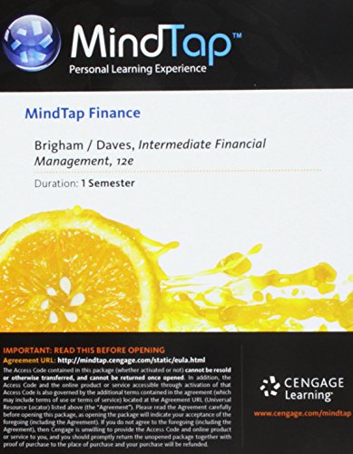 Stock image for MindTap Finance, 1 term (6 months) Printed Access Card for Brigham/Daves' Intermediate Financial Management, 12th for sale by BooksRun