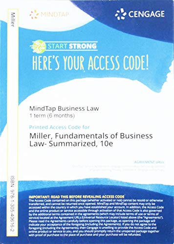 Stock image for MindTap Business Law, 1 term (6 months) Printed Access Card for Miller's Cengage Advantage Books: Fundamentals of Business Law Today: Summarized Case, 10th for sale by BooksRun