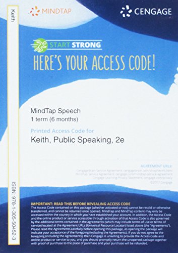 Stock image for MindTap Speech, 1 term (6 months) Printed Access Card for Keith/Lundberg  s Public Speaking: Choice and Responsibility, 2nd for sale by Campus Bookstore