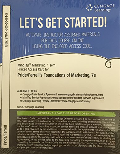 Stock image for MindTap Marketing, 1 term (6 months) Printed Access Card for Pride/Ferrell's Foundations of Marketing, 7th for sale by SecondSale