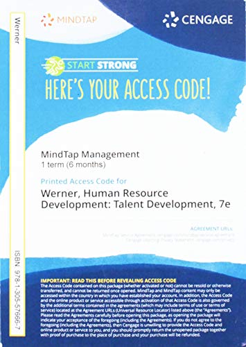 Stock image for MindTap Management, 1 term (6 months) Printed Access Card for Werner's Human Resource Development: Talent Development (MindTap Course List) for sale by BookHolders